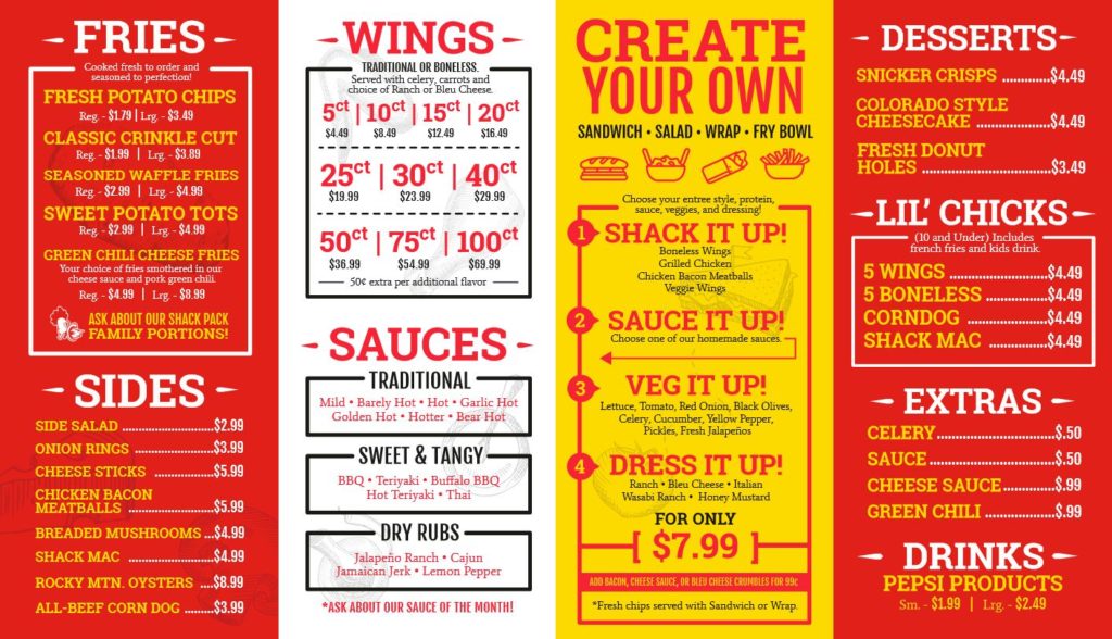 Wing Shack 2016 Menu